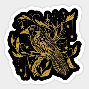 Vintage golden Raven Moon Sticker